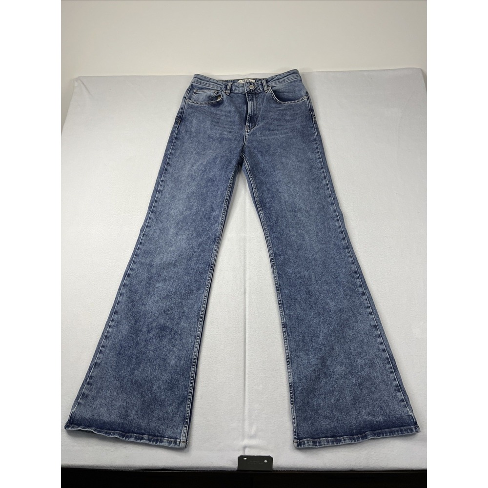 We The Free Sz 30x33 Retro Thunderbird Flare Jeans Electric Blue Lightning Bolt - Picture 2 of 10